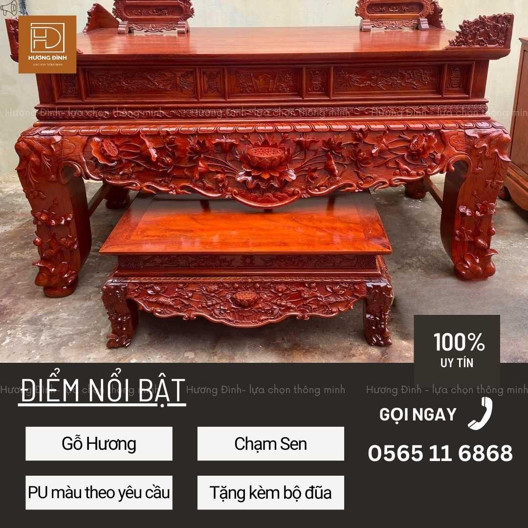 Sập thờ tam cấp chân quỳ chạm sen ST0021 Sập thờ tam cấp chân quỳ chạm sen ST0021
